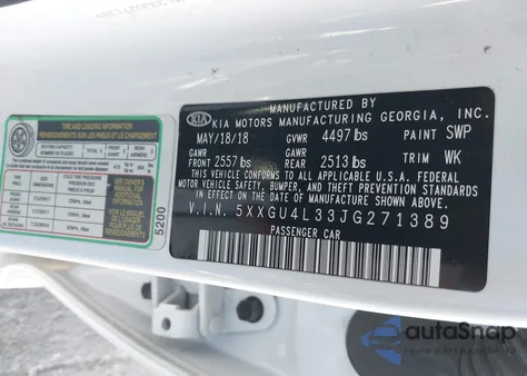 2018 Kia Optima Ex from USA, damaged, VIN 5XXGU4L33JG271389